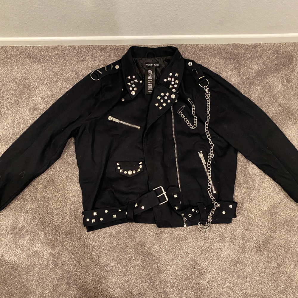 Dolls Kill CURRENT MOOD World Of Hurt BLACK TWILL STUDDED Moto Jacket M SPIKED